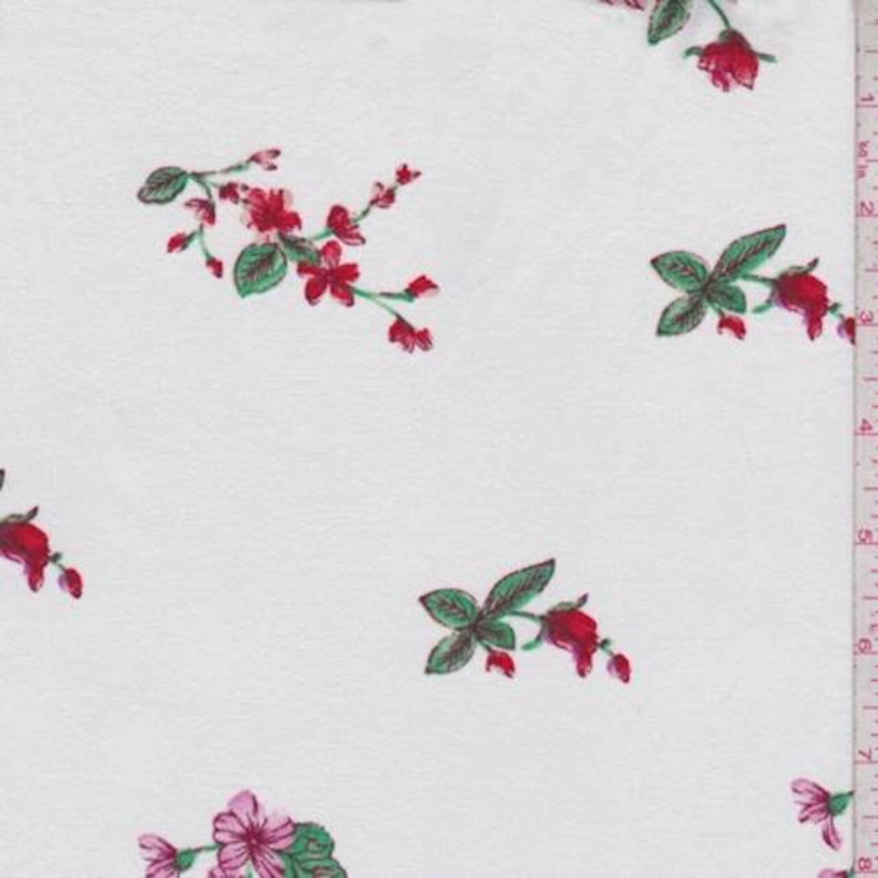 White/Red/Pink Floral Tuft Double Brushed Jersey Knit Fabric By the Yard